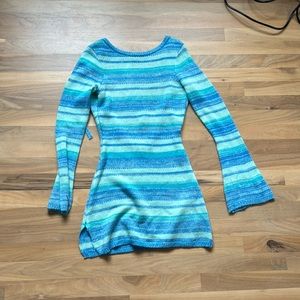 open back blue knit dress